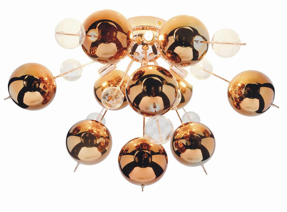 Deckenleuchte Explosion Ø 57 cm 6-Flammig mit Glaskugeln - Klar/Kupferfarben, Trend, Glas/Metall (57/38cm) - Näve