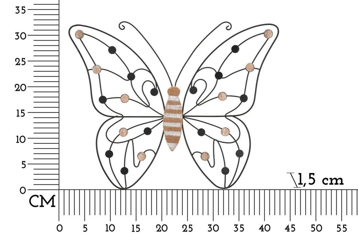 Wanddeko Schmetterling Braun Schwarz B: 33 cm - Schwarz/Braun, Basics, Holzwerkstoff/Metall (33/40/1.5cm)