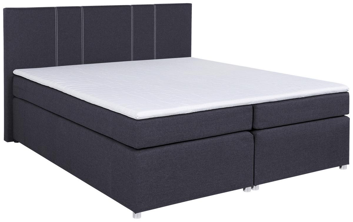 Boxspringbett Malta Mit Topper Grau, 180x200 Cm - Chromfarben/Schwarz, Basics, Holzwerkstoff/Textil (180/200cm) - P & B