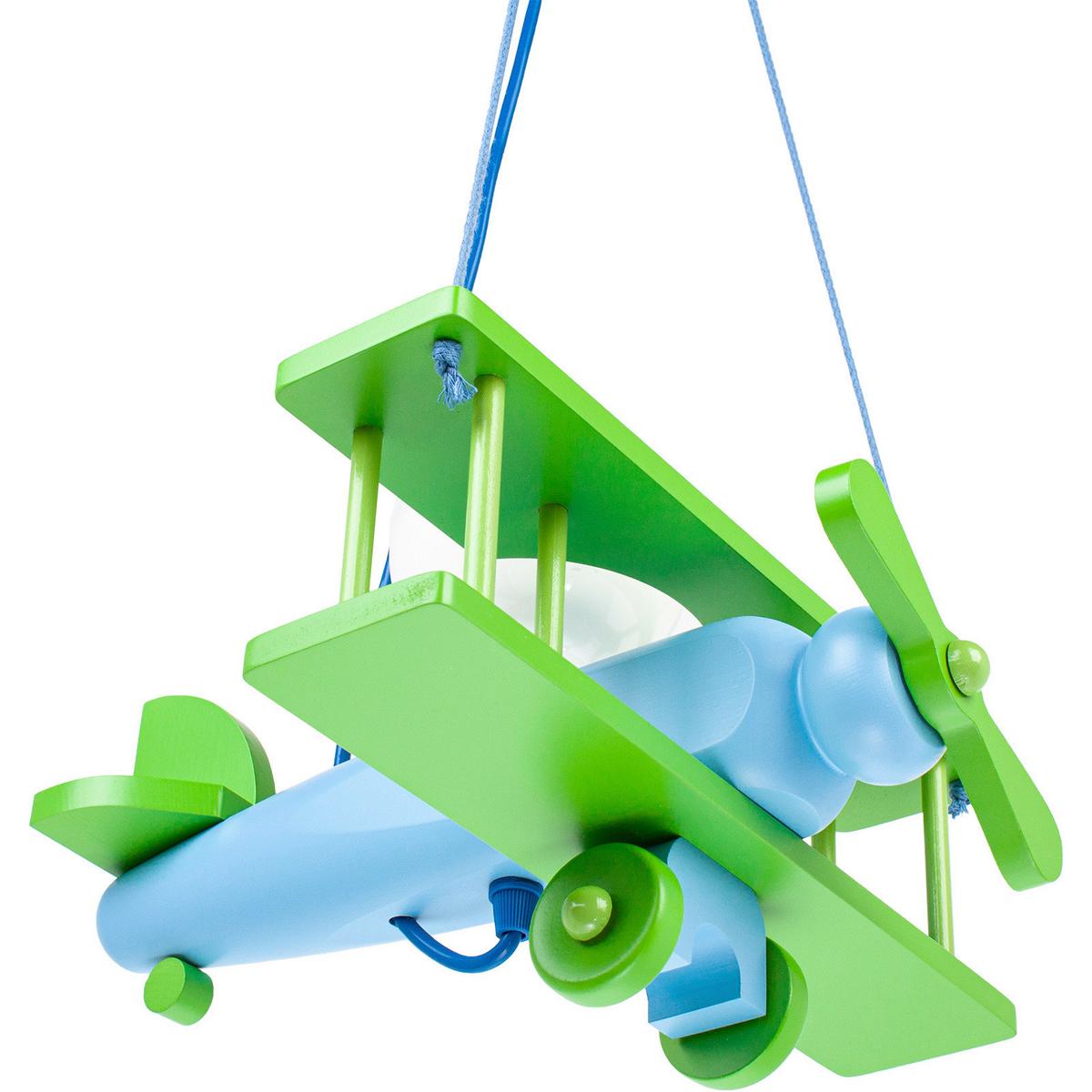 Kinderhängeleuchte Flugzeug H: 75 Cm 1-Flammig - Blau/Grün, KONVENTIONELL, Holz (29/31/75cm)