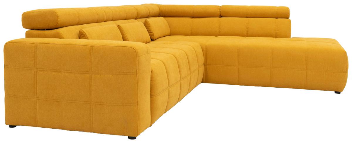 Ecksofa + Kopfteilverstellung Brandon Orange Mikrofaser - Schwarz/Orange, Design, Textil (275/228cm) - MID.YOU