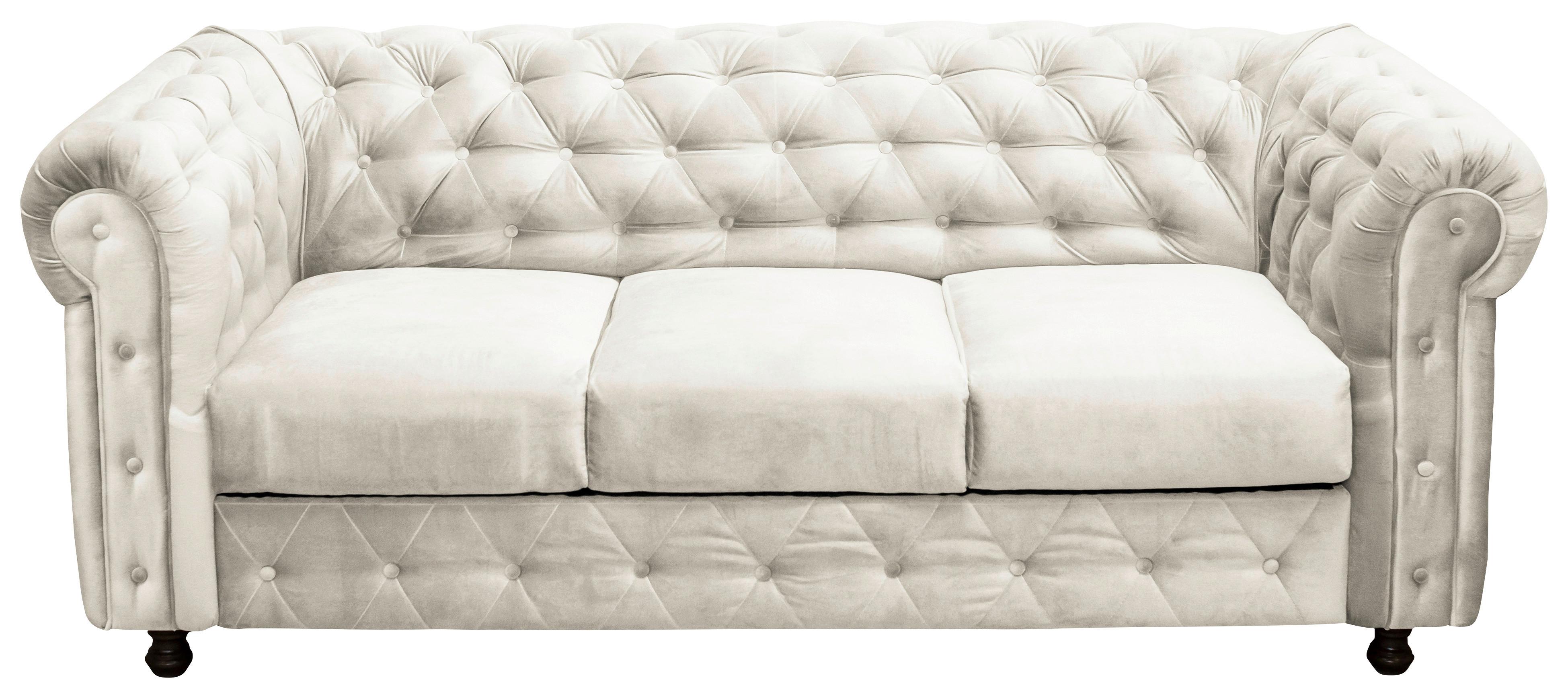 Chesterfield-Sofa Cardiff Creme 3-Sitzer Samt B: 205 cm - Wengefarben/Creme, Basics, Textil (205/80/90cm) - P & B
