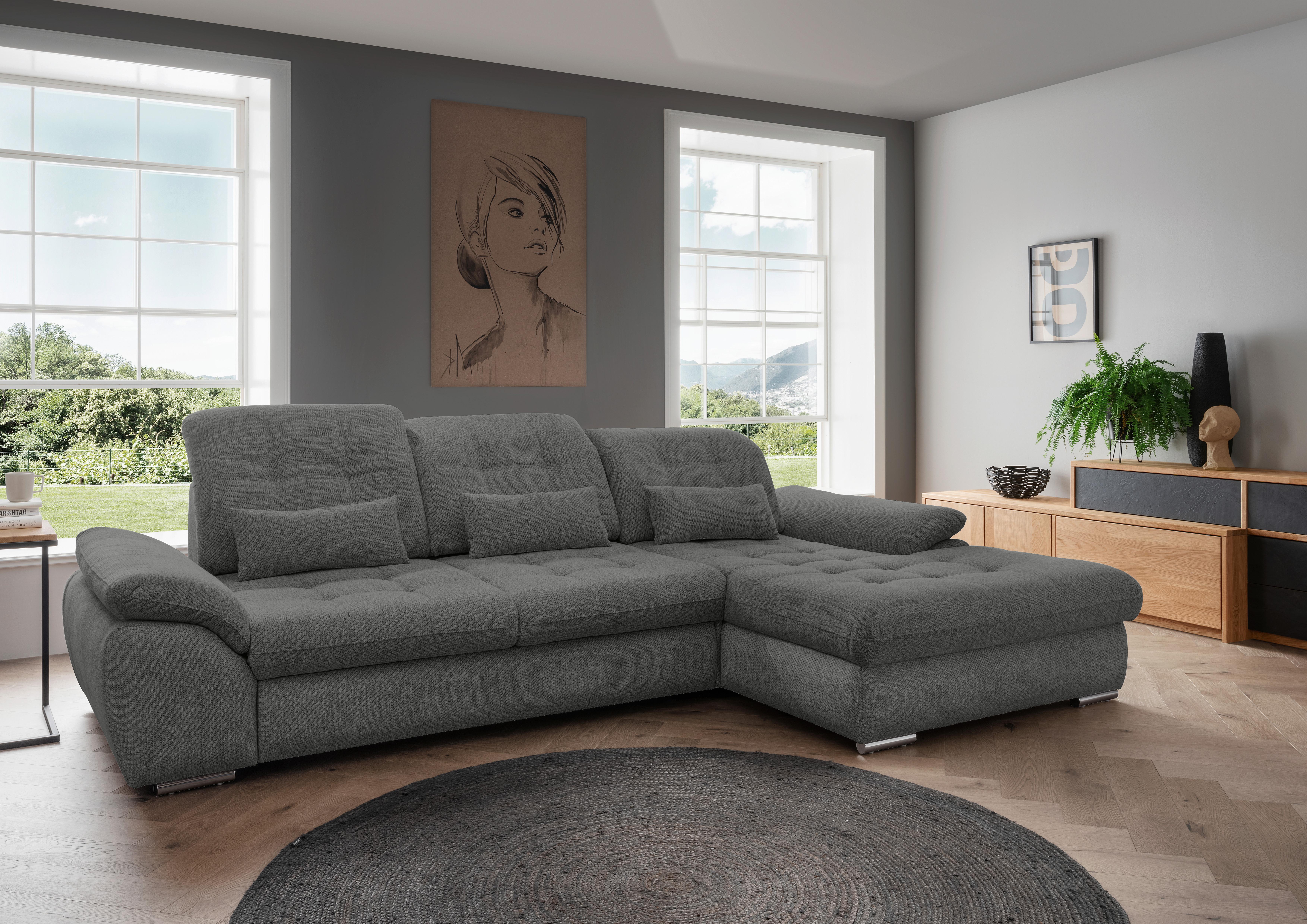 Ecksofa mit Bettkasten Rigatti Graubrau 314x184 cm - Chromfarben/Graubraun, MODERN, Textil (314/184cm) - Livetastic