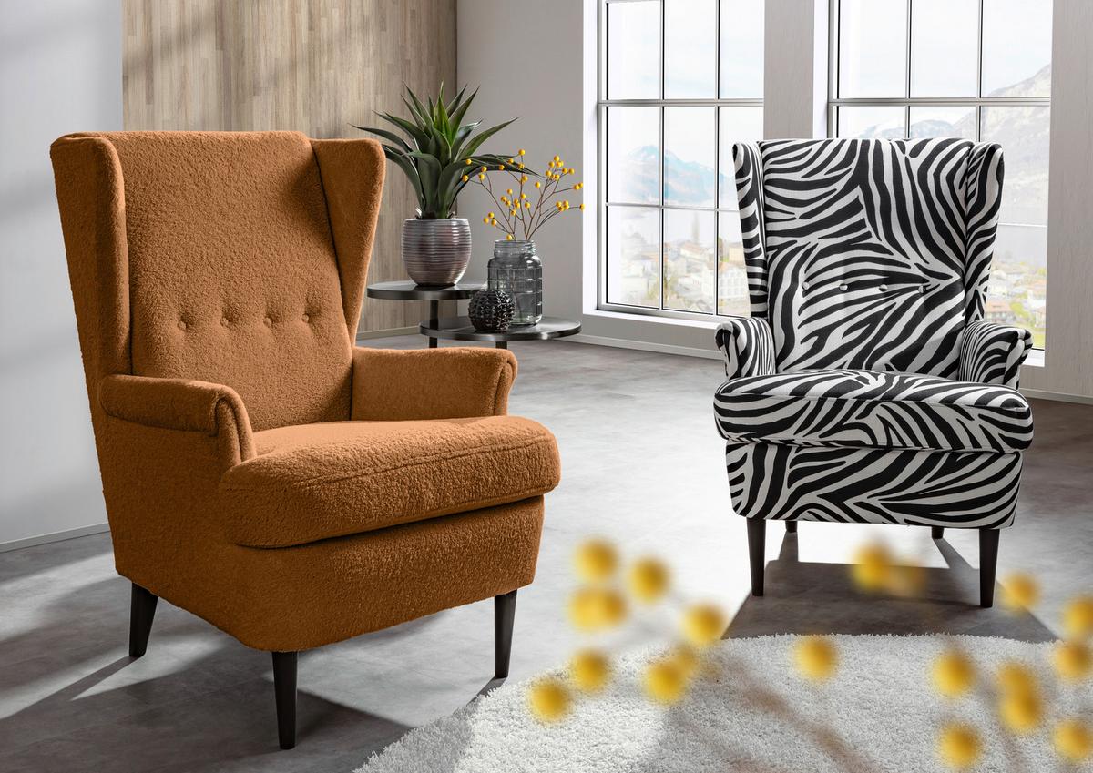 Ohrensessel Versailles Rostfarben B: 72 cm - Rostfarben/Dunkelbraun, Design, Textil (72/104/85cm) - MID.YOU