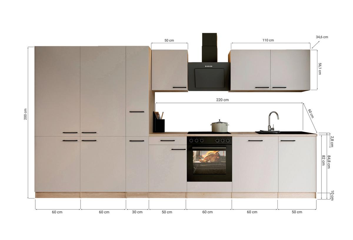 KÜCHENBLOCK Merle, Kaschmir B: 370 cm - Kaschmir/Eichefarben, Trend, Holzwerkstoff (370cm) - Respekta