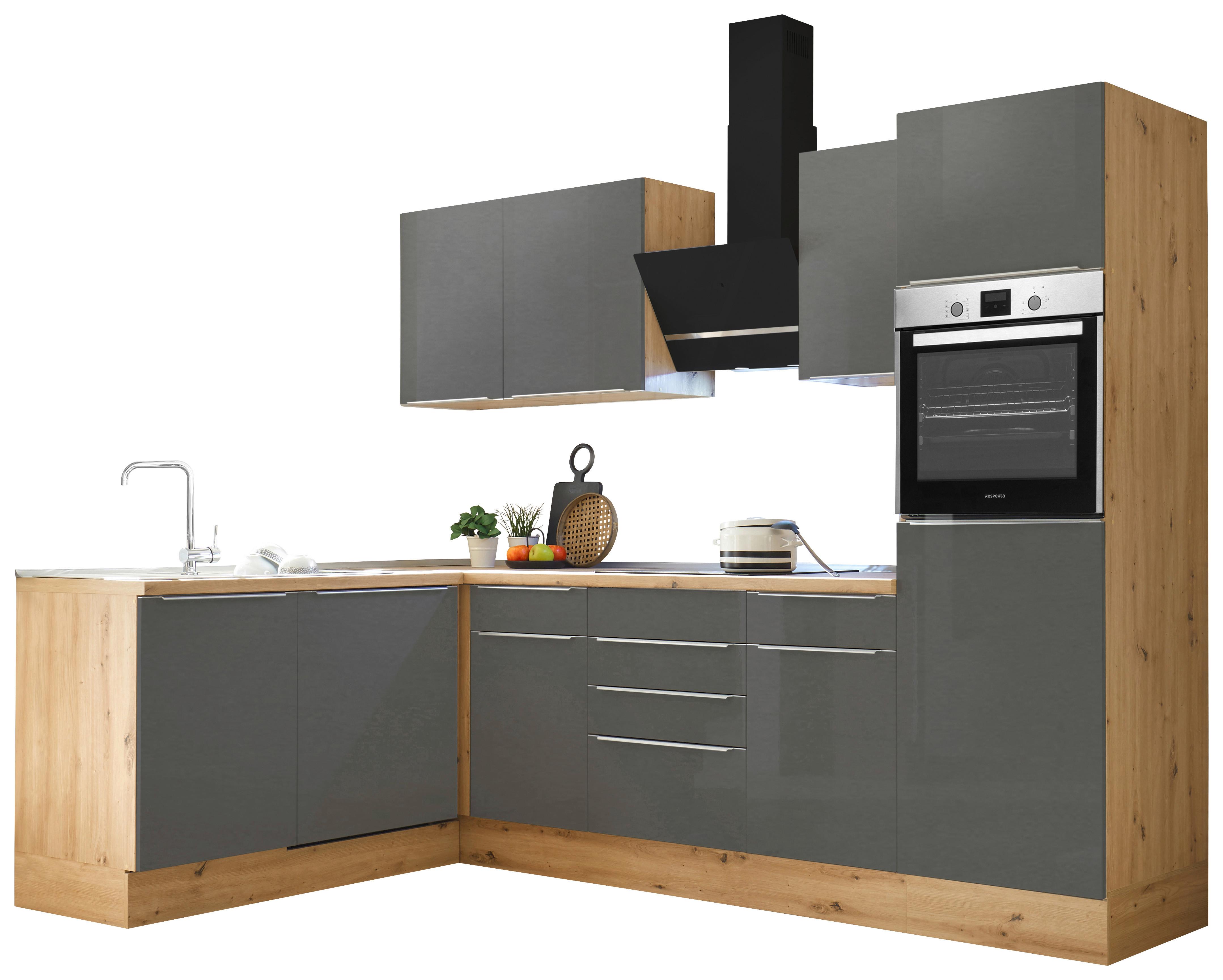 Eckküche mit Geräten 280x170 cm Grau/Eiche Dekor, Modern - Anthrazit/Eiche Artisan, LIFESTYLE, Holzwerkstoff (280/170cm) - Respekta
