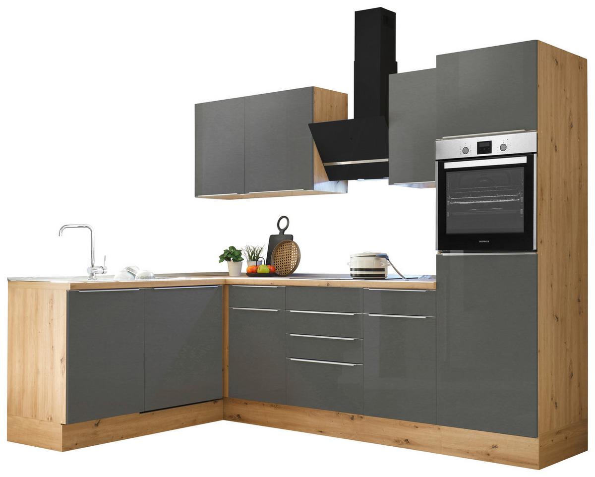 Eckküche mit Geräten 280x170 cm Grau/Eiche Dekor, Modern - Anthrazit/Eiche Artisan, LIFESTYLE, Holzwerkstoff (280/170cm) - Respekta