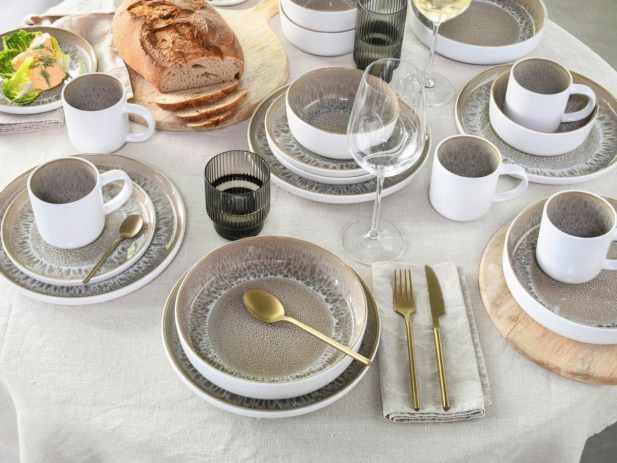 Kombiservice Nordic Fjord Weiß/Beige, 4 Pers., 16-teilig - Beige/Weiß, Basics, Keramik - Creatable