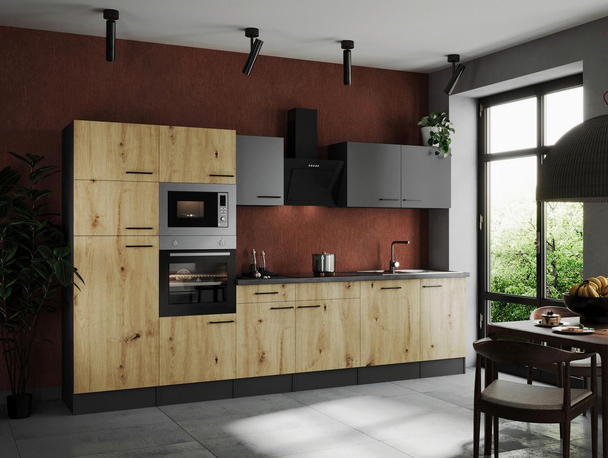 Küchenblock Oliver Artisan Dekor, Grau B: 340 cm - Eiche Artisan/Grau, Design, Holzwerkstoff (340cm) - Respekta