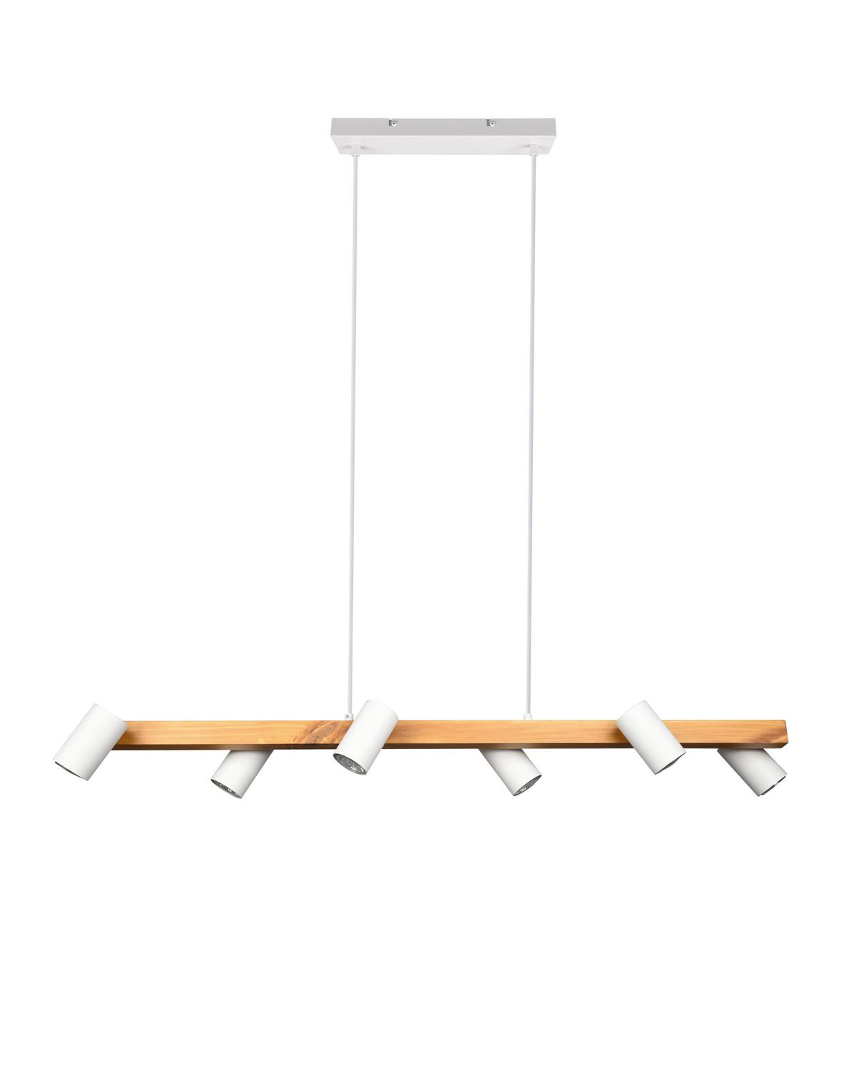 Hängeleuchte Marley H: 150 cm 6-Flammig - Naturfarben/Weiß, MODERN, Holz/Metall (115/150/20cm) - Trio Leuchten