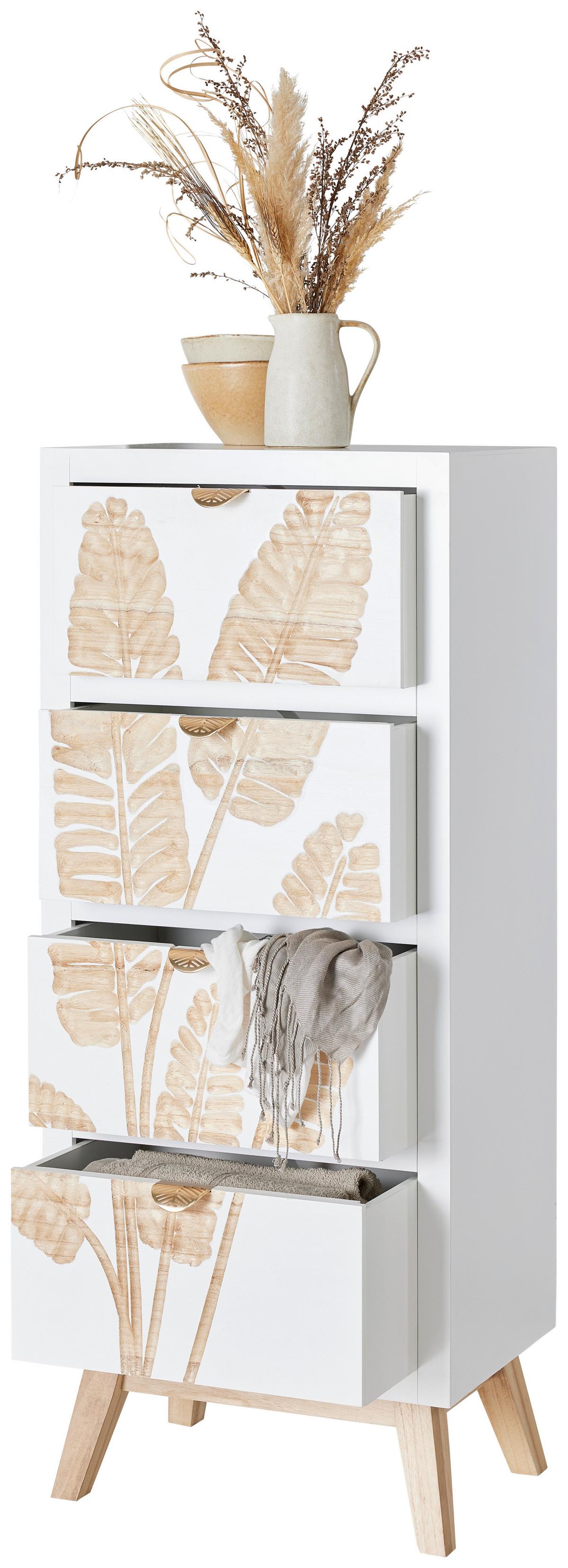 Komoda LEAFS maulownia masív - bílá/přírodní barvy, Lifestyle, kov/dřevo (45/109/30cm) - Premium Living