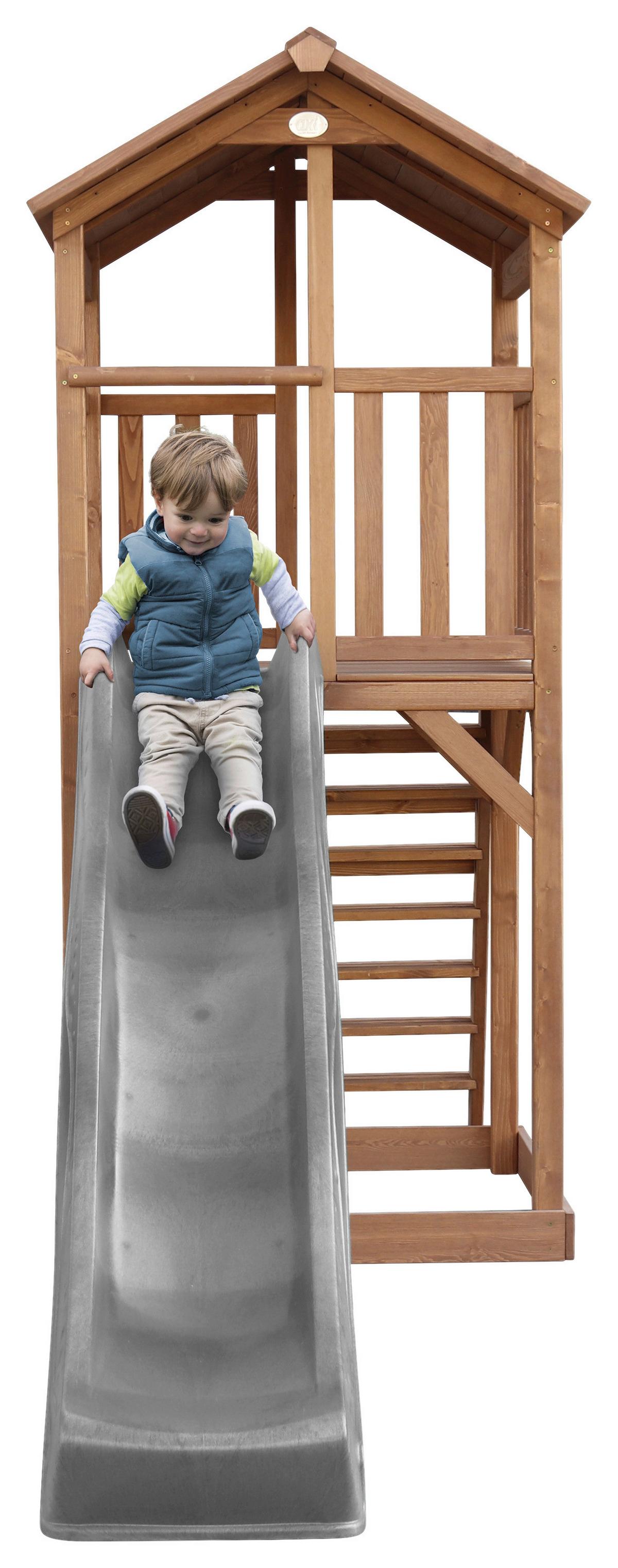 Spielturm A025.120.80 - Braun/Grau, KONVENTIONELL, Holz/Kunststoff (111,2/241,9/349cm) - Ambia Garden