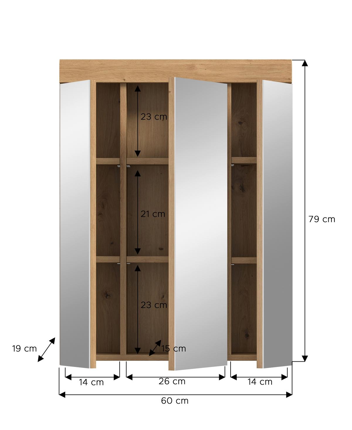 Spiegelschrank Scout Eiche Artisan Dekor B: 60 cm - Salbeigrün/Eiche Artisan, MODERN, Glas/Holzwerkstoff (60/79/18cm) - MID.YOU