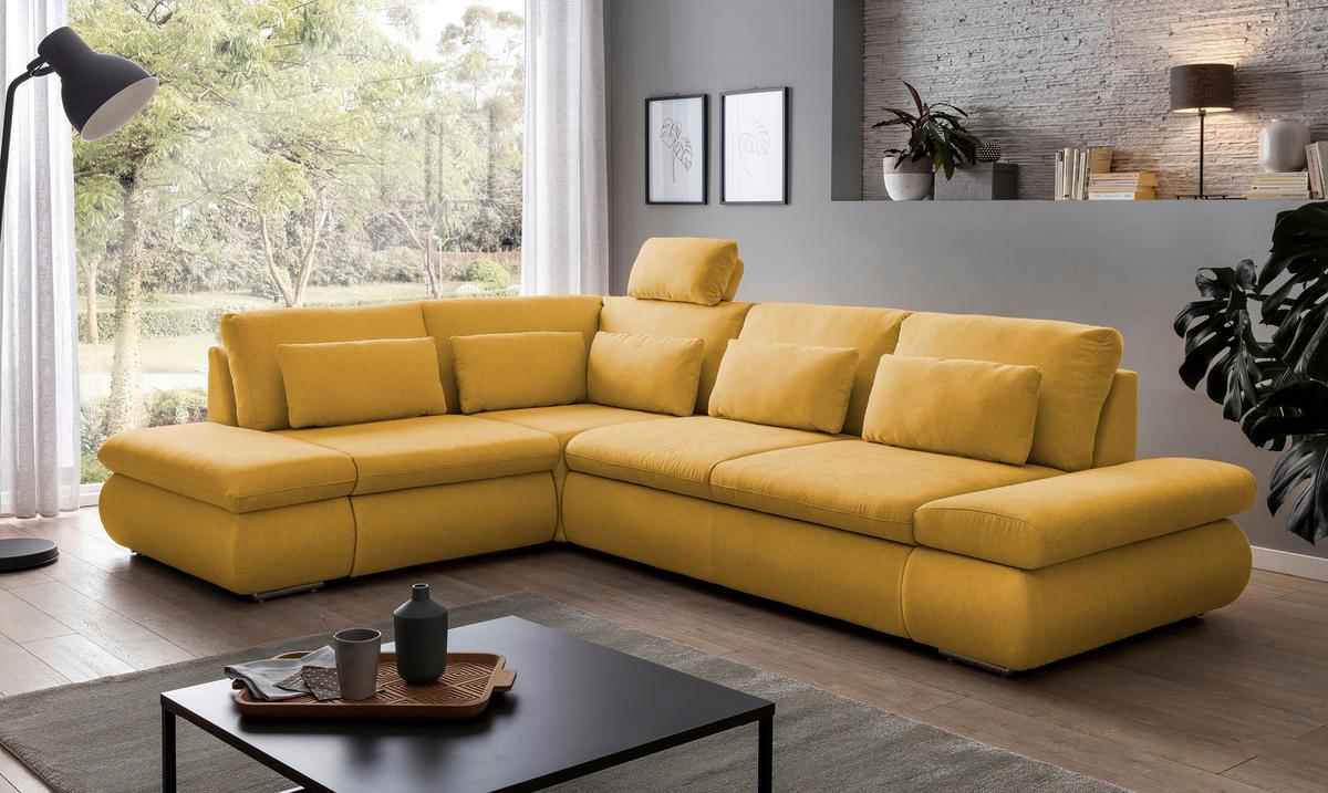 Sarokgarnitúra Alice - mustársárga, Modern, textil (224/86/300cm)