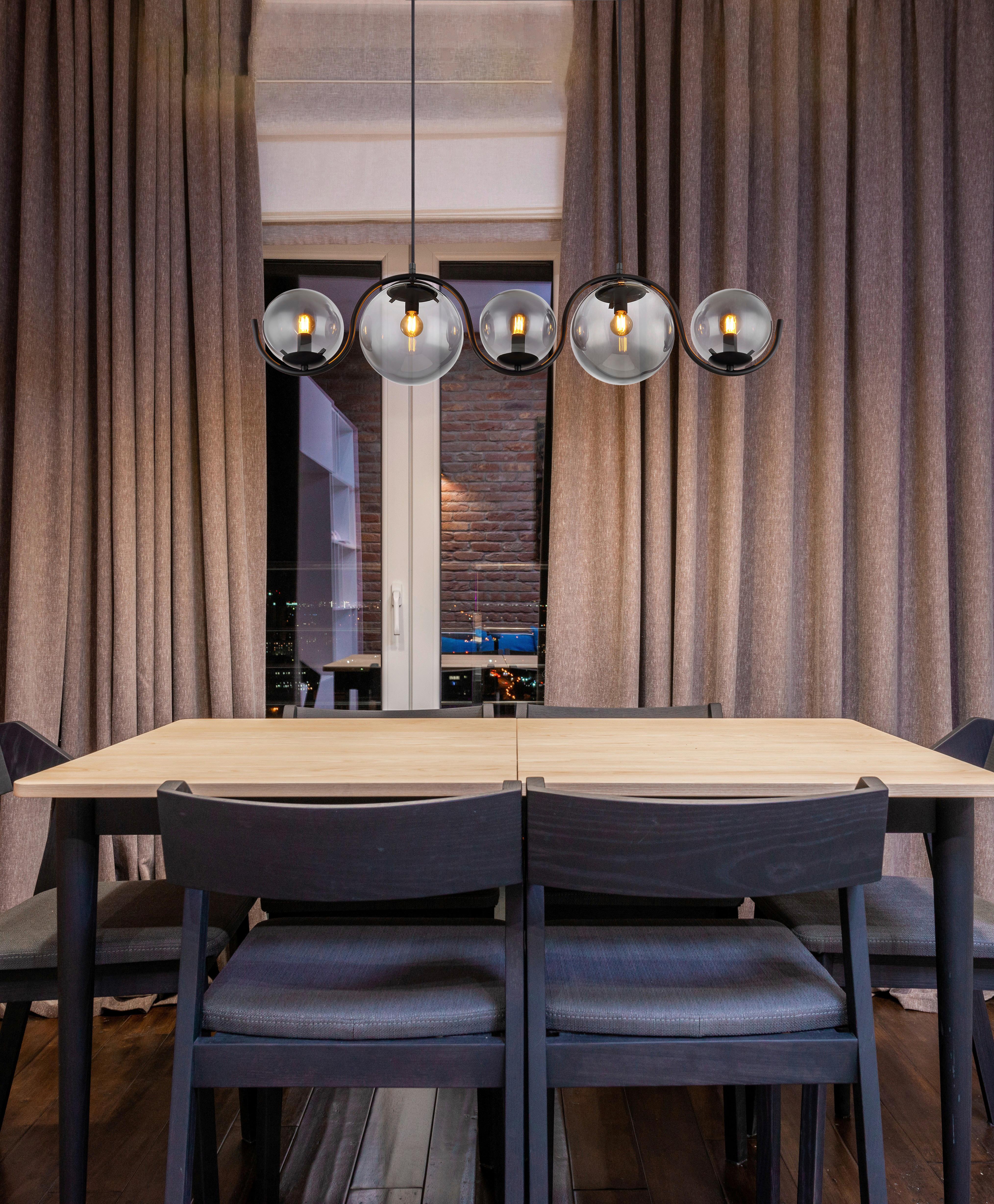 Hängeleuchte Porry H: 120 Cm 5-Flammig Kugeln Aus Rauchglas - Schwarz, Basics, Glas/Metall (100/20/120cm) - Globo