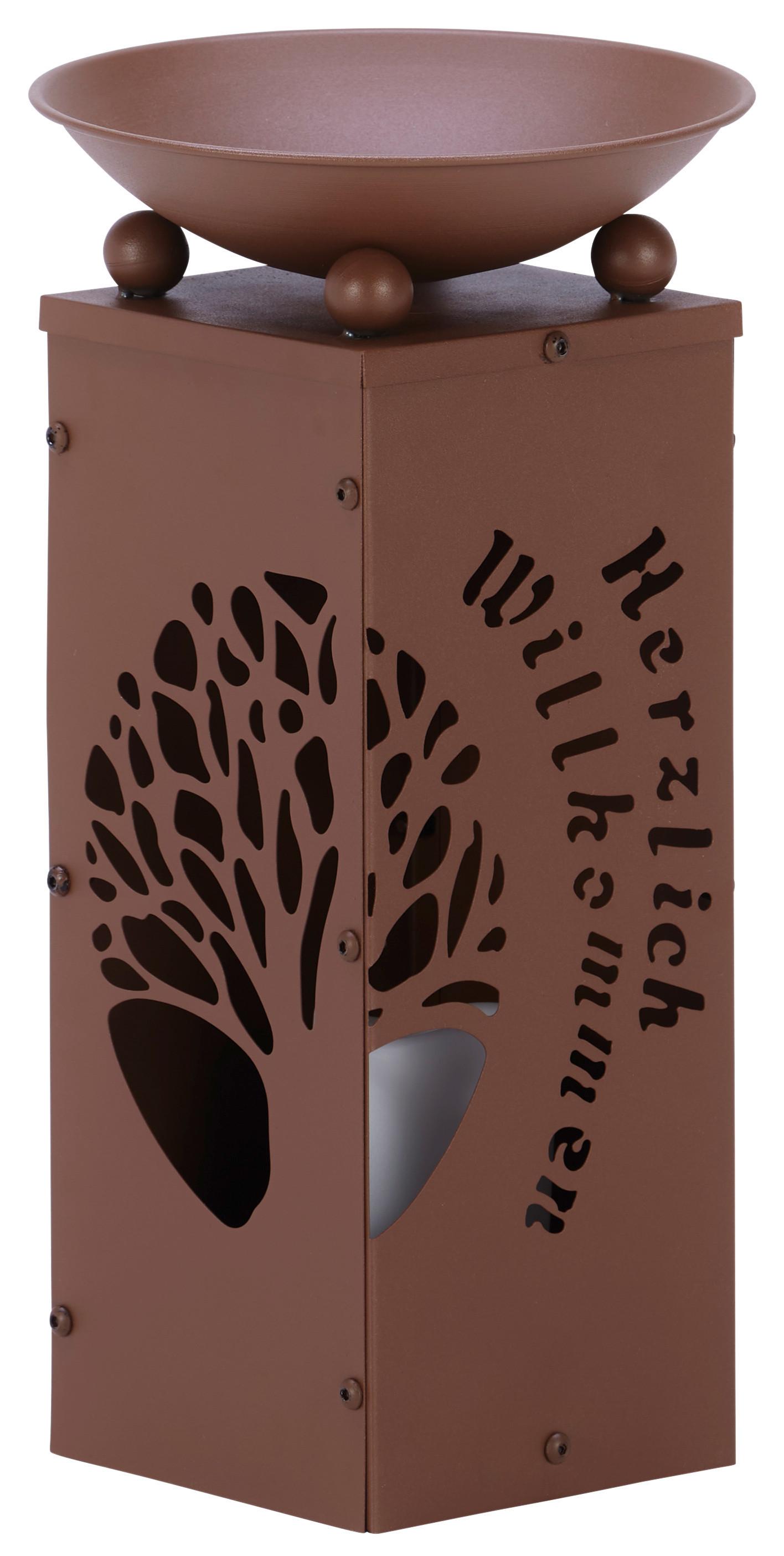 Dekosäule mit Schale Welcome H: 39 cm - Rostfarben, Basics, Metall (21/21/39cm)