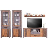 Wohnkombination 4 -Teilig. Ontario, Old Style/Betonoptik - Eichefarben/Dunkelgrau, Trend, Glas/Holzwerkstoff (318,8/200/41,5cm) - Ondega