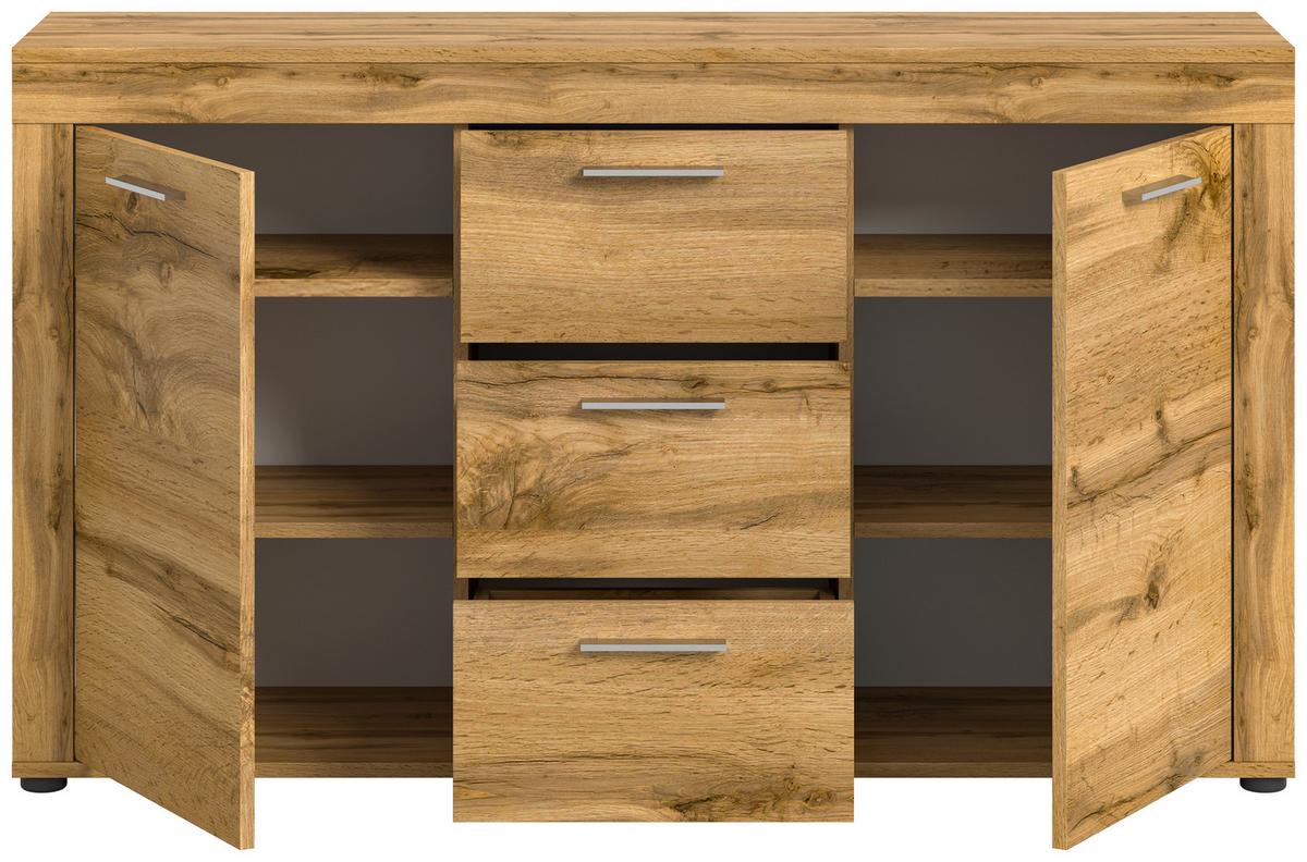 Sideboard Jam Eiche Dekor B: 125 Cm - Eiche Wotan/Schwarz, Design, Holzwerkstoff (125/80/35cm) - MID.YOU
