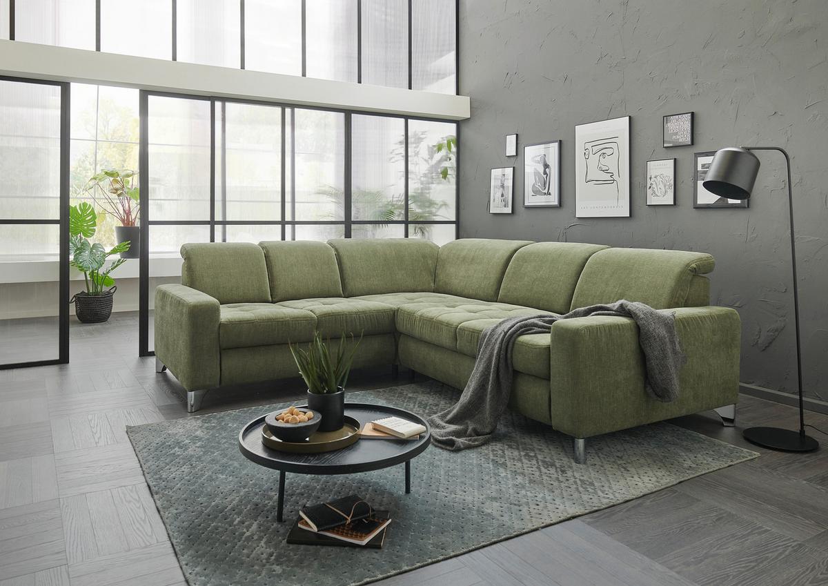 Rohová sedačka GULL, levá, světle zelená - barvy stříbra/světle zelená, Moderní, kov/textil (246/272cm)