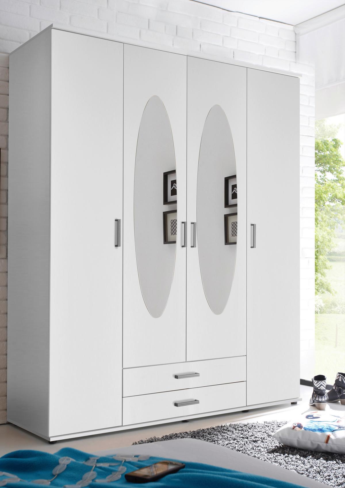 Drehtürenschrank Mit Spiegel 159 cm Paul, Weiß - Weiß, Basics, Glas/Holzwerkstoff (159/196/54cm)