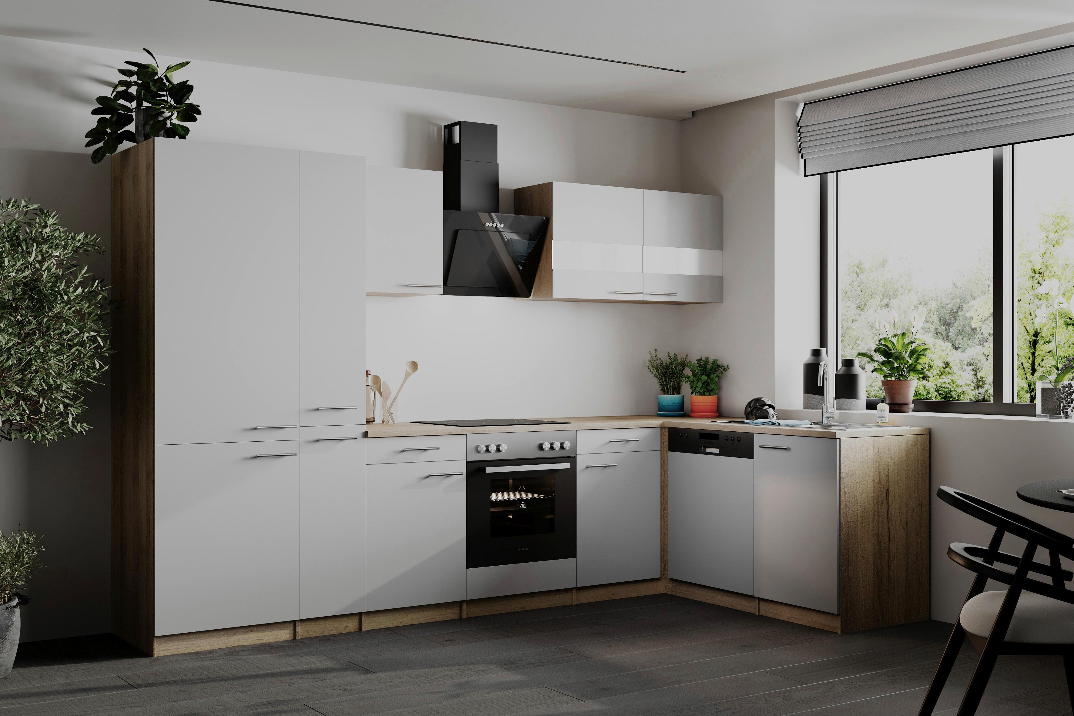 Eckküche Merle Weiß/Eichefarben B: 310cm - Eichefarben/Weiß, Basics, Holzwerkstoff (310/172cm) - Respekta