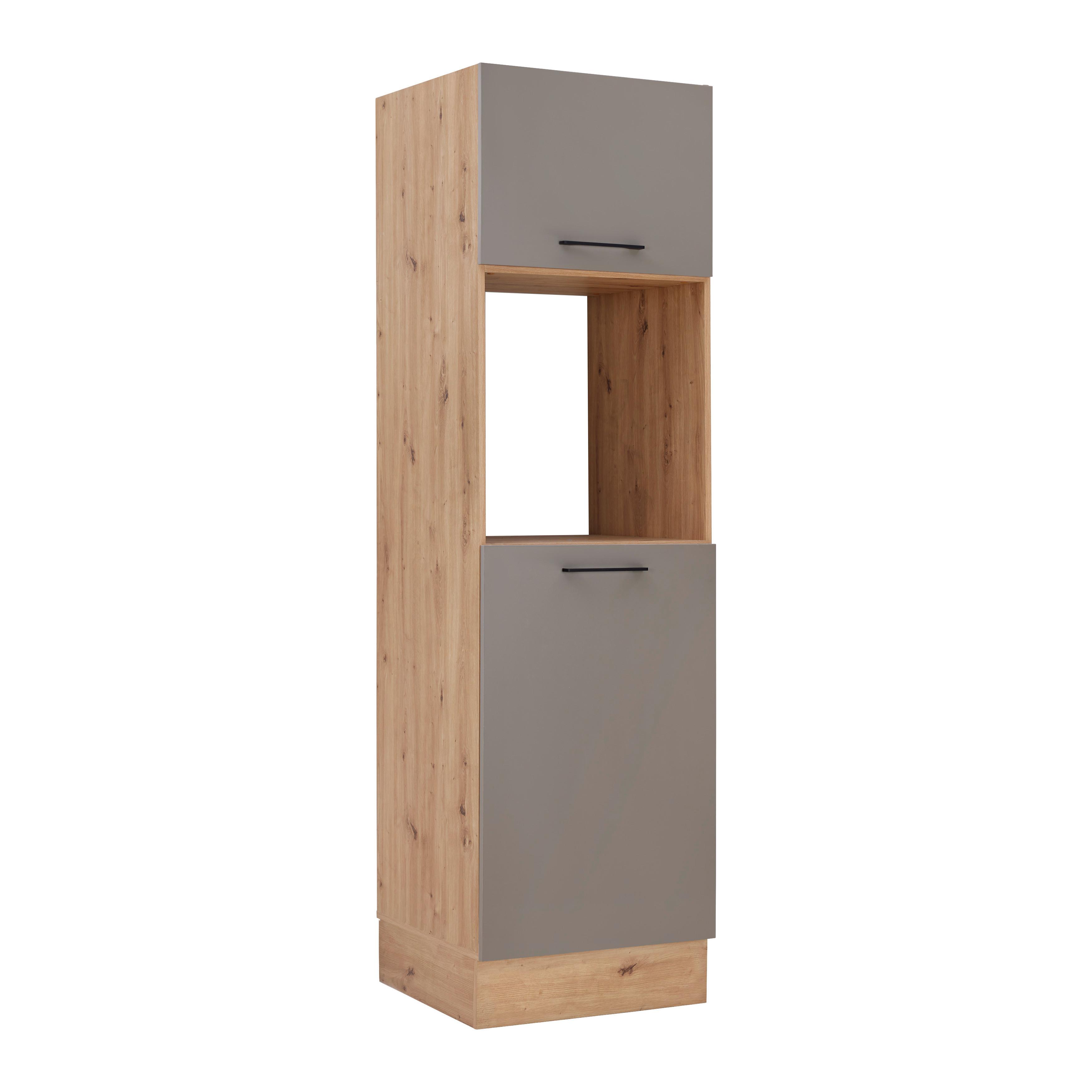 Skrinka na vstavané spotrebiče LINZ, bez spotrebičov - čierna/sivá, Modern, kov/kompozitné drevo (60/211/57cm)