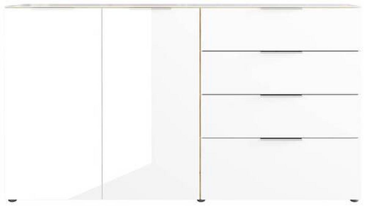 Sideboard mit Glasfronten B: 184 cm Gw-Oakland, Weiß - Eichefarben/Schwarz, KONVENTIONELL, Glas/Holzwerkstoff (184/102/42cm) - Germania