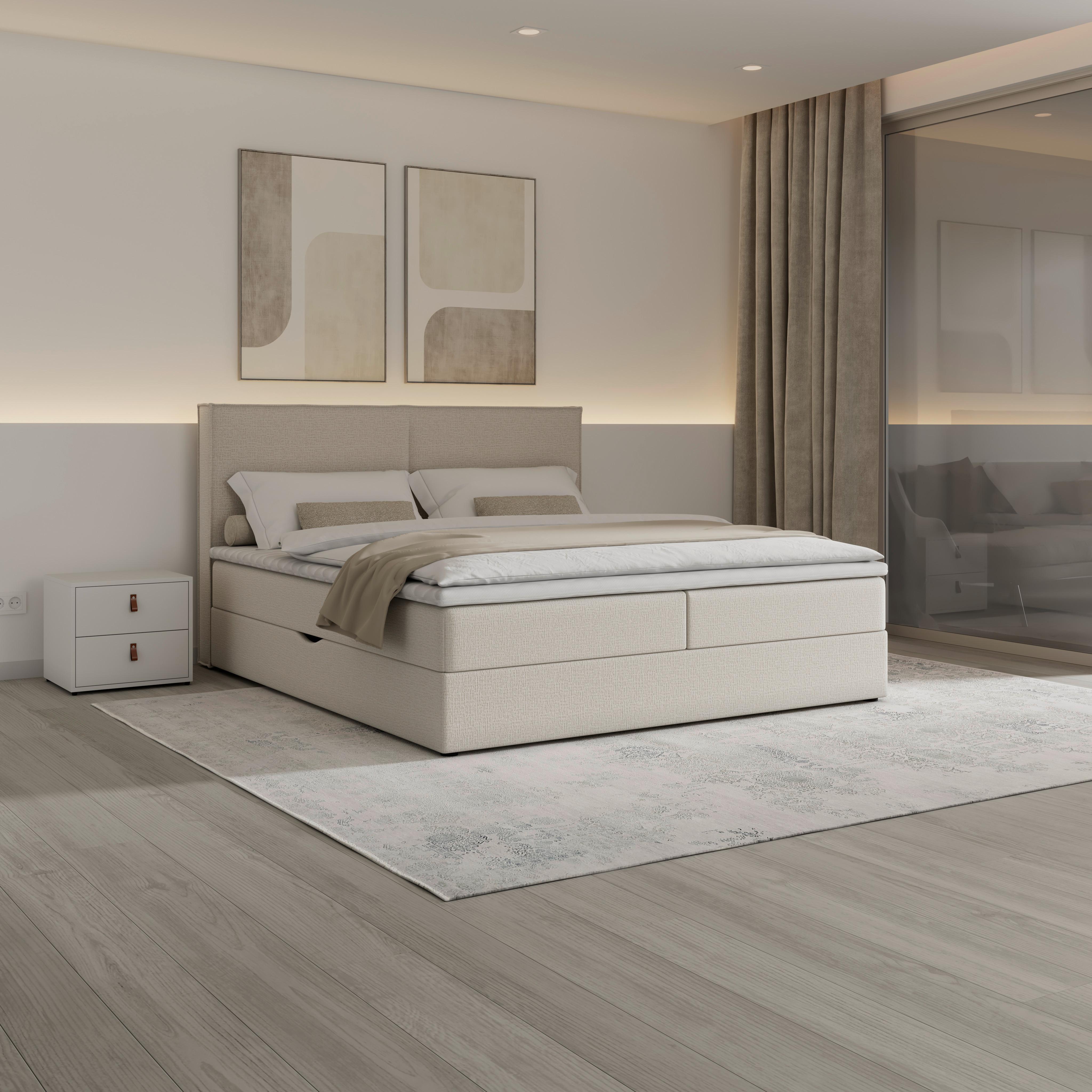 Boxspringová postel IMOLA 180x200, krémová - černá/krémová, Moderní, dřevo/textil (180/200cm) - Bessagi Home