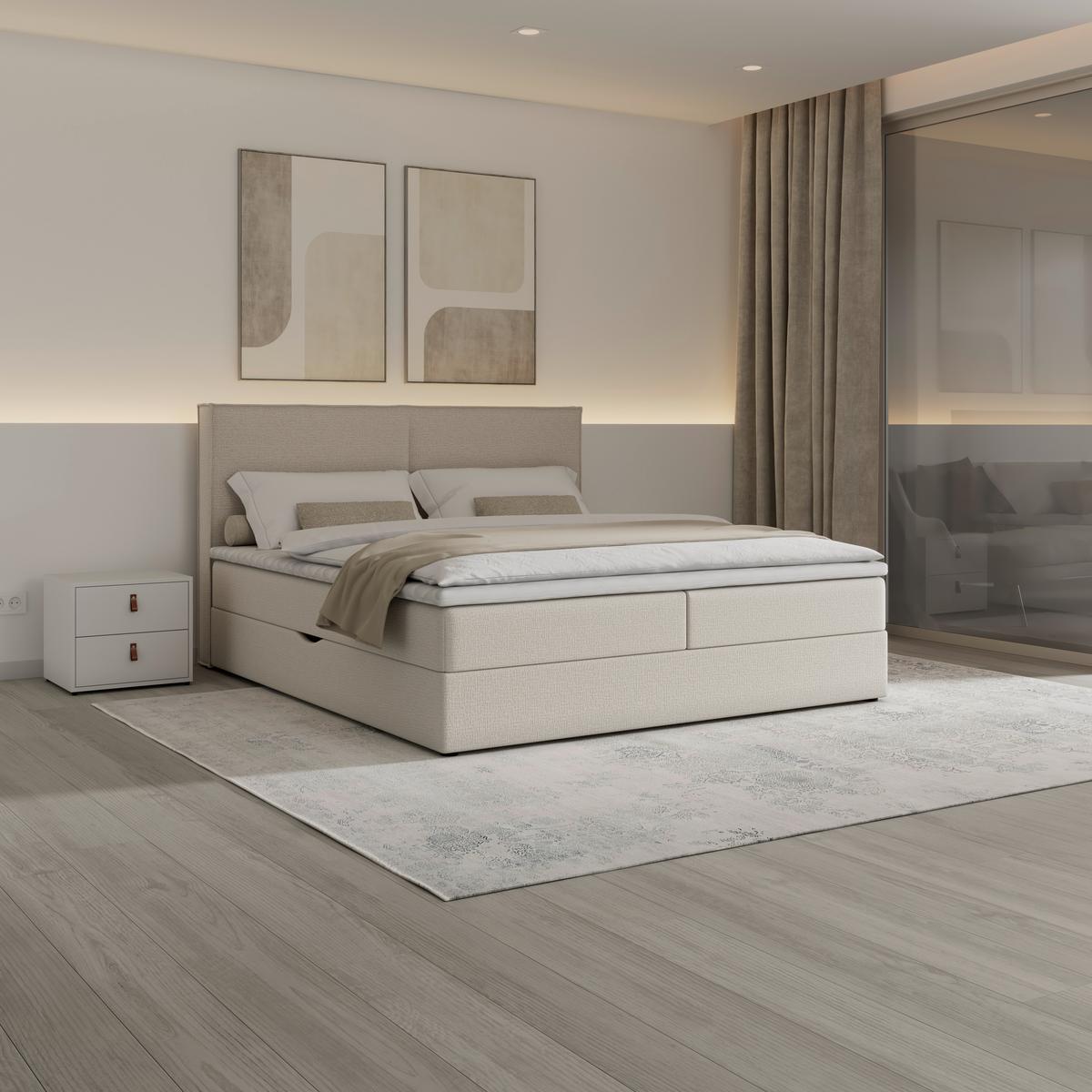 Boxspringová postel IMOLA 180x200, krémová - černá/krémová, Moderní, dřevo/textil (180/200cm) - Bessagi Home