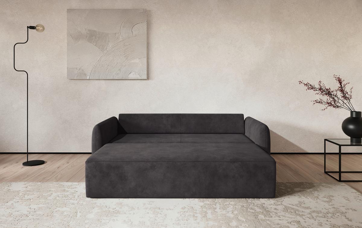 Megasofa mit Bettfunktion Flow Mikrofaser grau, B: 222cm - Schwarz, Trend, Textil (222/89/102cm) - MID.YOU