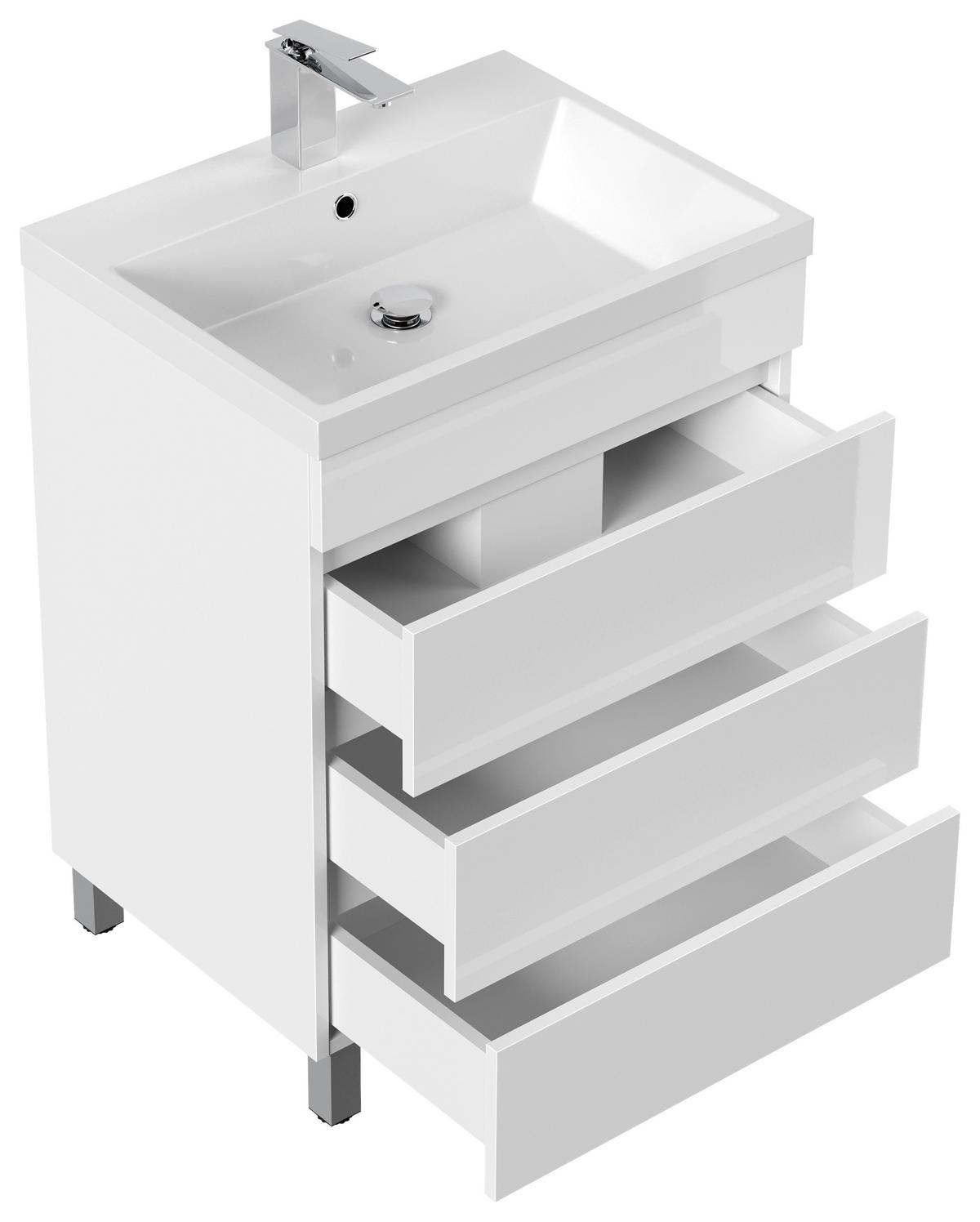 WASCHTISCHKOMBI Fellini, Weiß HG B: 60cm - Weiß Hochglanz/Weiß, Basics, Holzwerkstoff/Stein (60cm) - MID.YOU