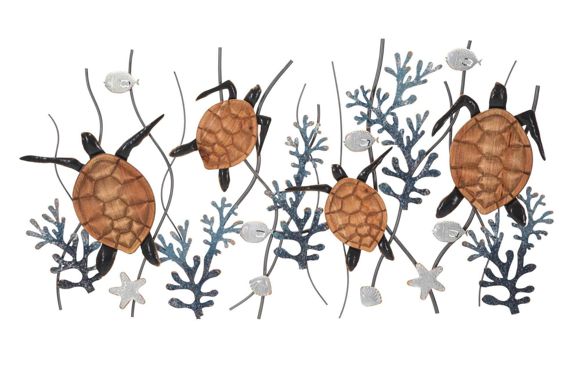 Wanddeko Turtle Naturf./Schwarz/Weiß B: 138 cm - Schwarz/Naturfarben, Basics, Holzwerkstoff/Metall (132.7/69.9/5.7cm)