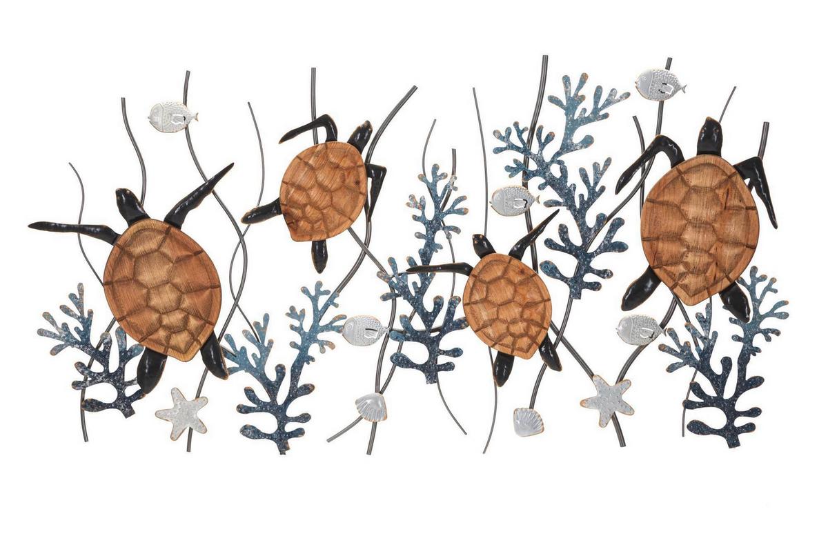 Wanddeko Turtle Naturf./Schwarz/Weiß B: 138 cm - Schwarz/Naturfarben, Basics, Holzwerkstoff/Metall (132.7/69.9/5.7cm)