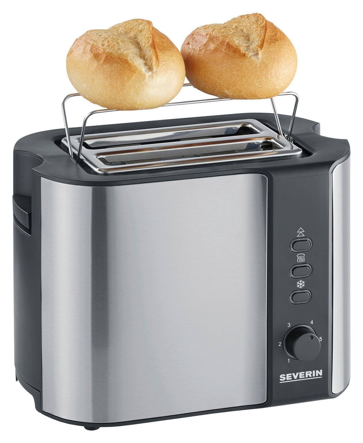 Toaster At2589 Mit Brötchenaufsatz - Silberfarben/Schwarz, MODERN, Metall (26,5/19,5/18cm) - Severin