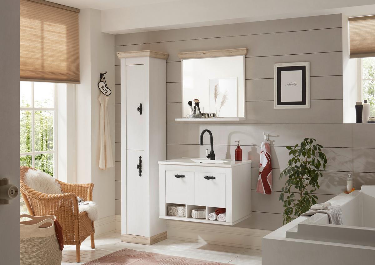 Badezimmer Florenz Pinienfarben B: 143cm - Weiß/Pinienfarben, Design, Naturmaterialien/Holzwerkstoff (143/200/46cm) - MID.YOU