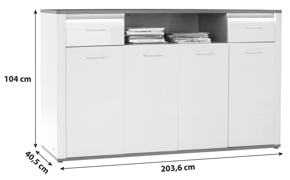 Félmagas Szekrény Alassio - grafitszürke/fehér, Modern, faalapú anyag (203,6/104/40,5cm) - Luca Bessoni