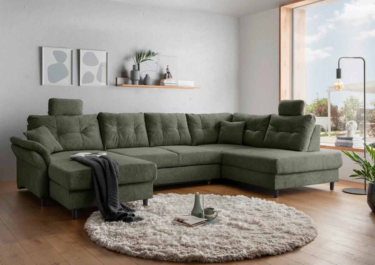 Wohnlandschaft Brizzini Dunkelgrün U: 176x338x206 Cm - Dunkelgrün/Schwarz, MODERN, Textil (176/338/206cm) - Livetastic