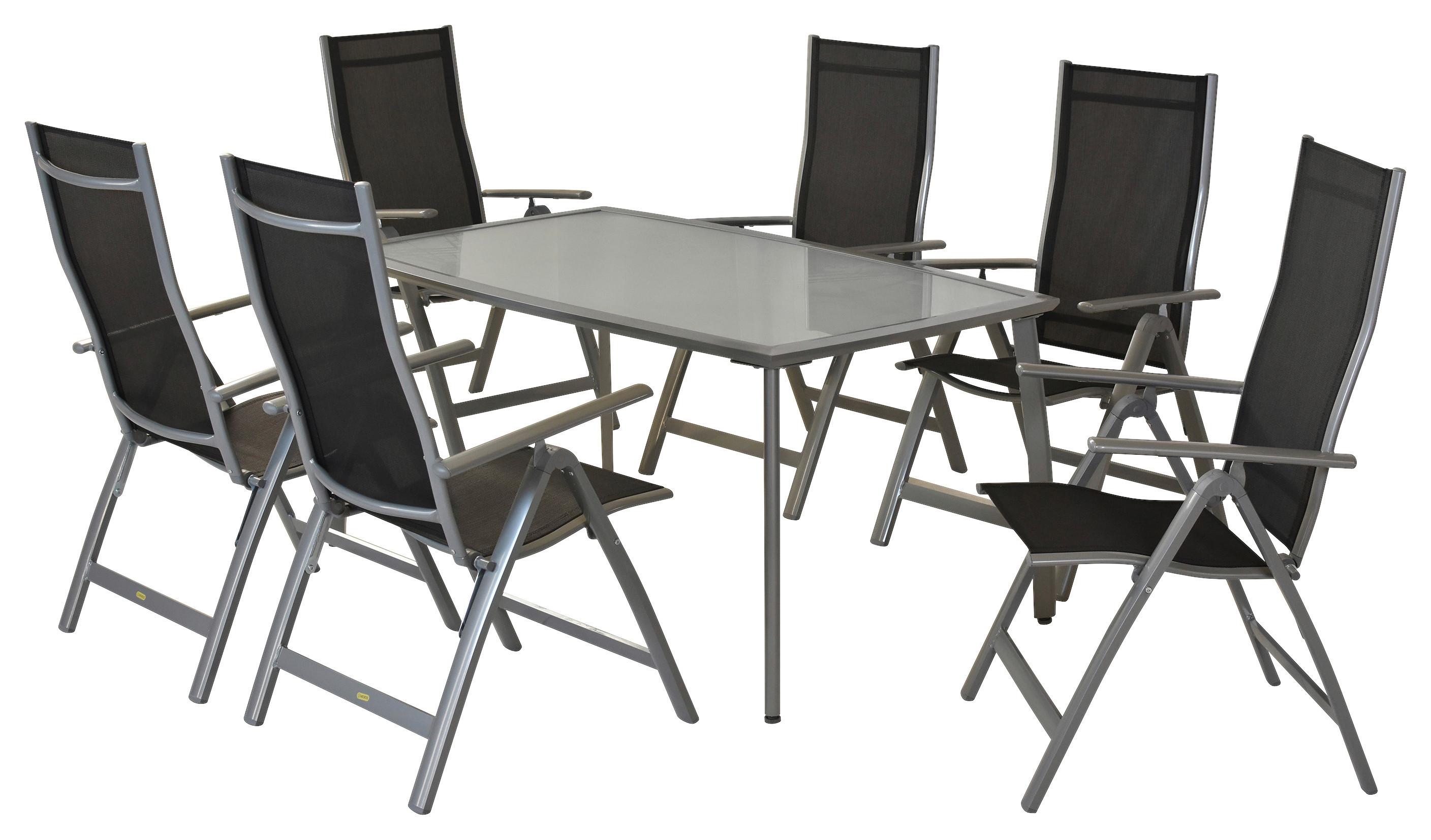 Gartenset Carrara - Silberfarben/Schwarz, MODERN, Textil/Metall - Gardenson