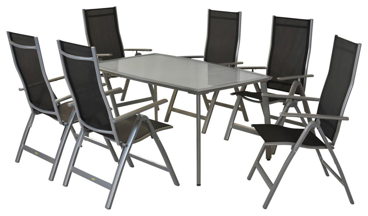 Gartenset Carrara - Silberfarben/Schwarz, MODERN, Textil/Metall - Gardenson