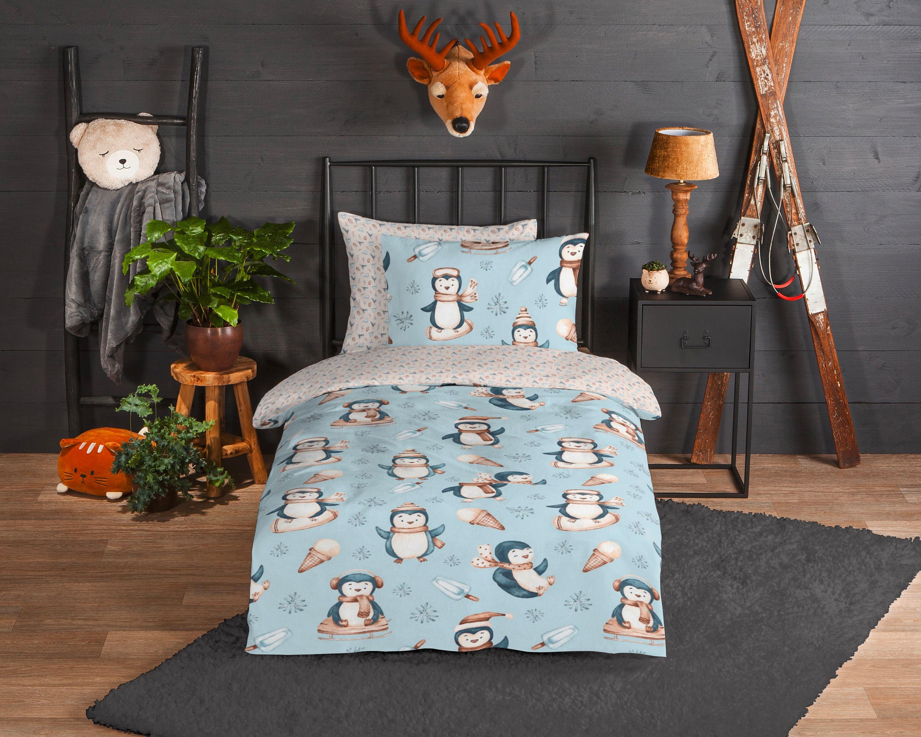 Kinderbettwäsche Jani Blau Sandfarben 140x200cm - Sandfarben/Blau, Textil (140/200cm)