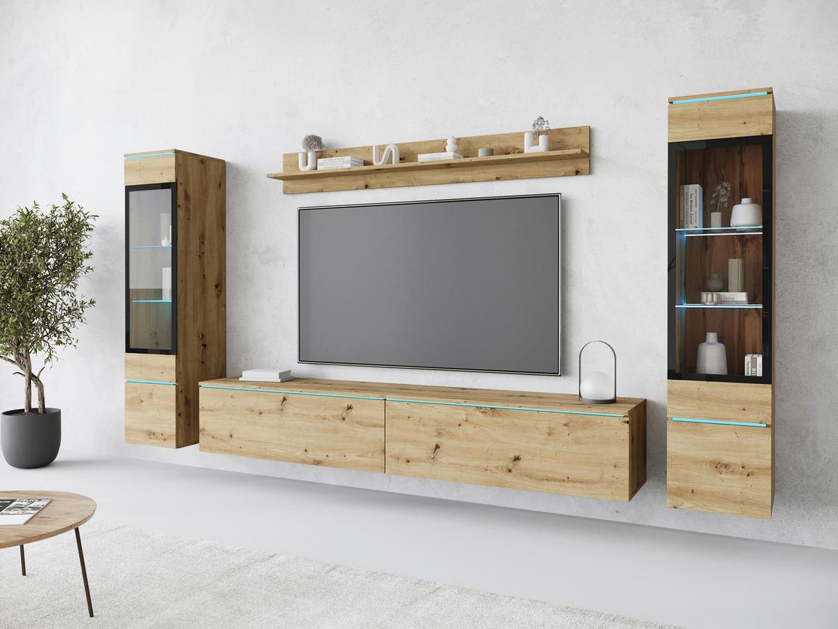 Obývací stěna VERA II dub Artisan - šedá/dub artisan, Basics, kompozitní dřevo/plast (240/130/33cm) - Livetastic