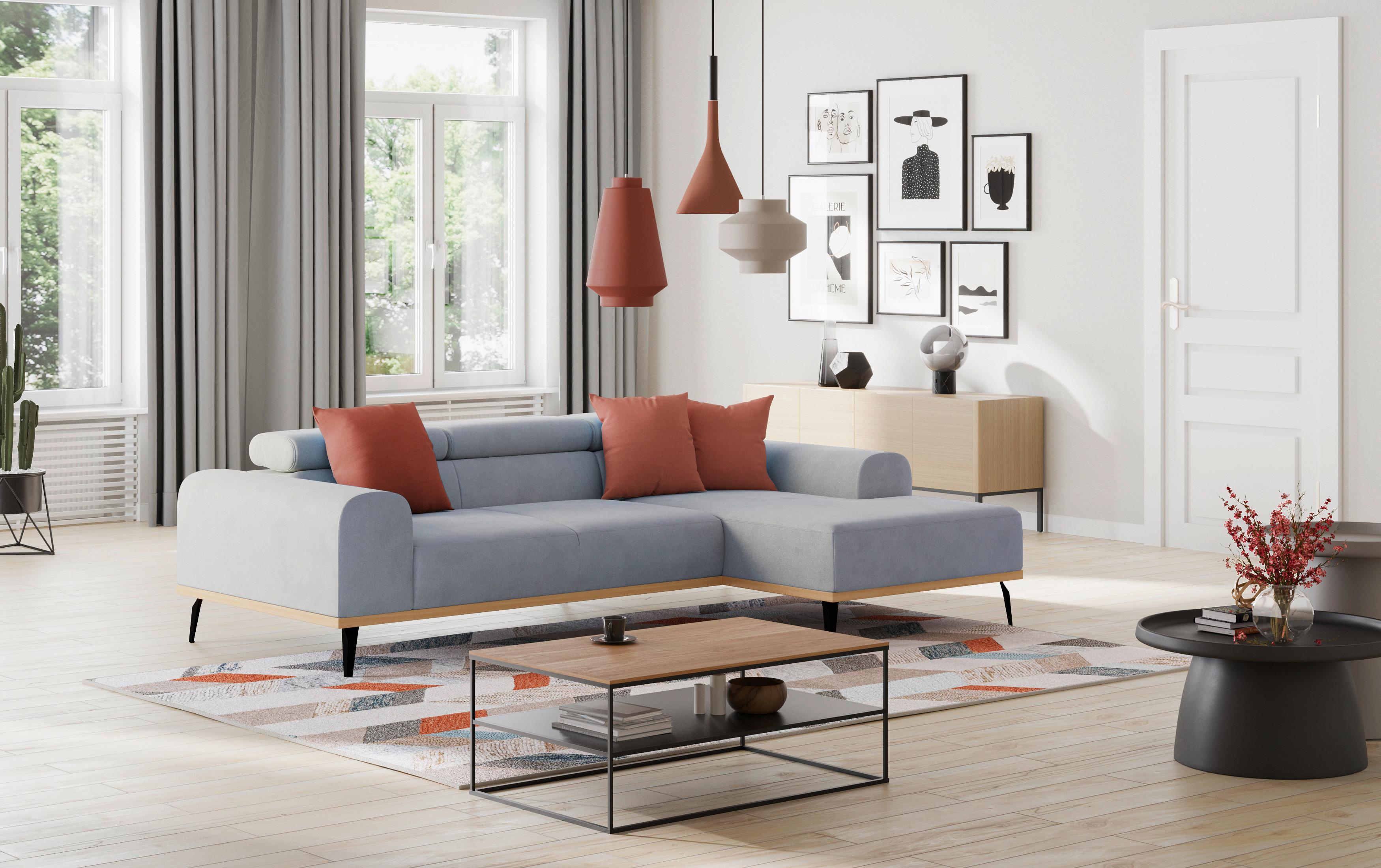 Ecksofa Hellgrau Mit Sitzvorzug S: 244x157 Cm - Hellgrau/Schwarz, KONVENTIONELL, Textil (244/157cm) - Cotta