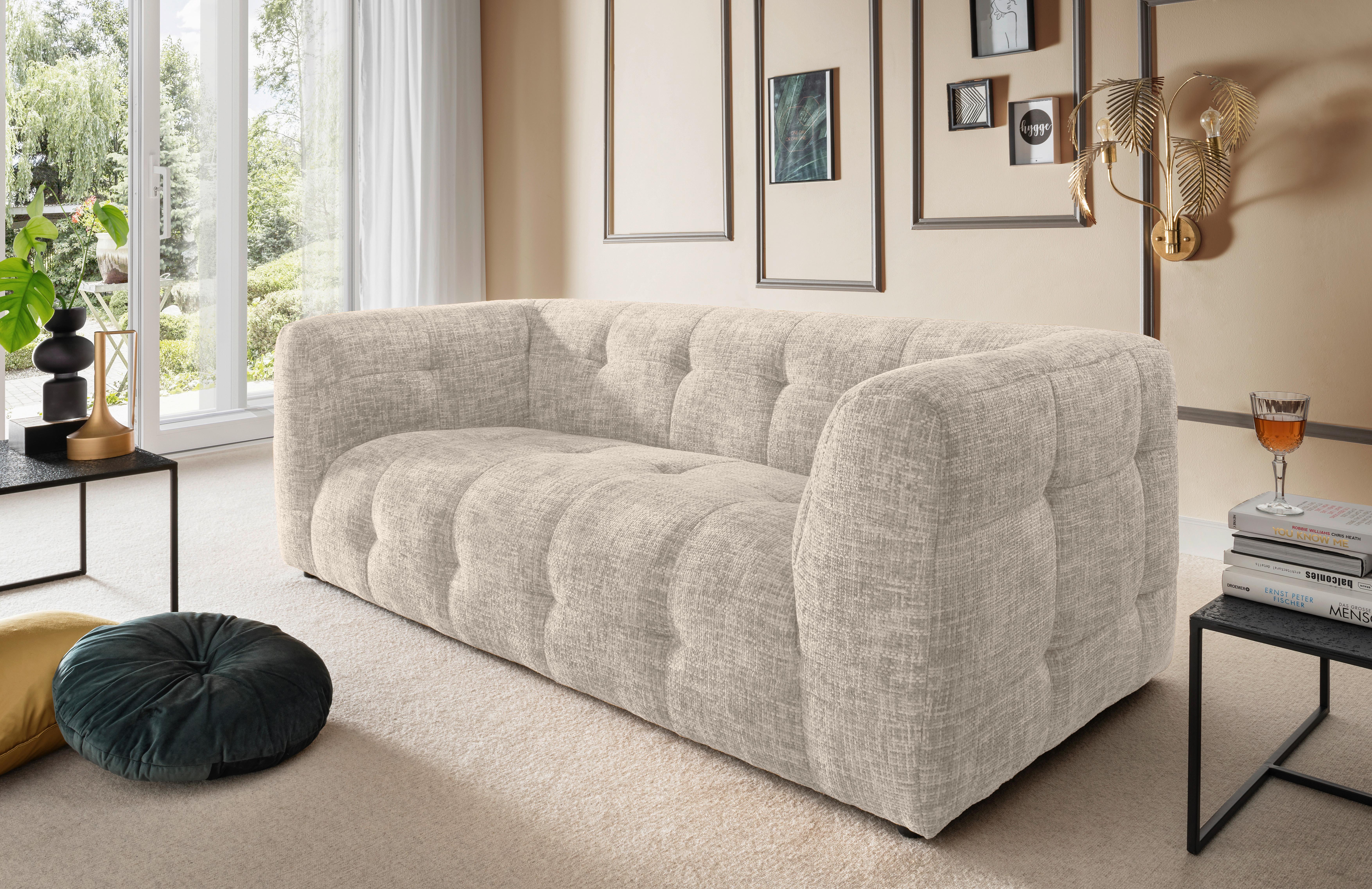 2,5-sitzer Velice, Creme B: 218 Cm - Creme/Schwarz, Design, Textil (218/72/95cm) - Livetastic