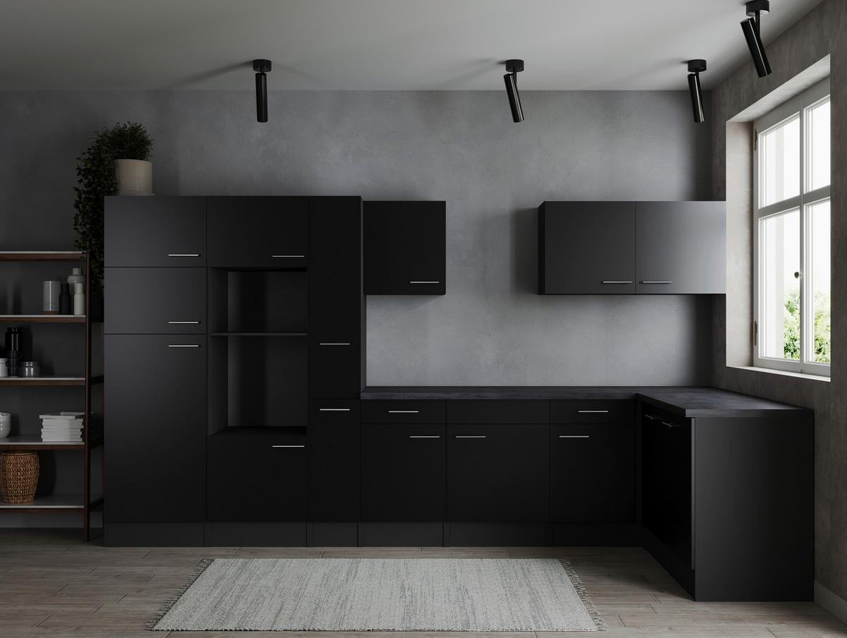 Eckküche Oliver Grau, Schwarz S: 370x172cm - Schwarz/Grau, Design, Holzwerkstoff (370/172cm) - Respekta