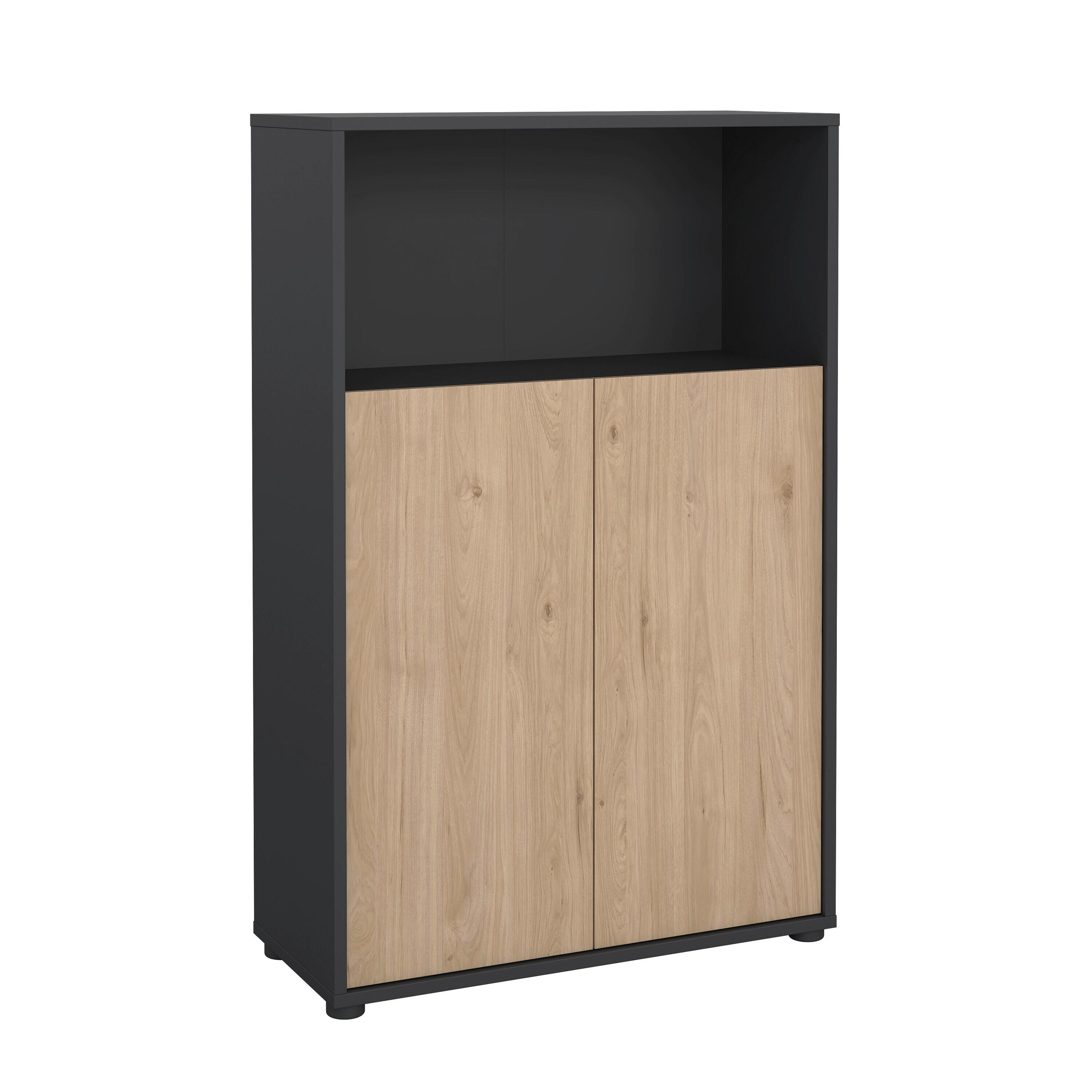 Highboard Sign Grau/Eichefarben, L: 79,6 cm - Eichefarben/Schwarz, MODERN, Holzwerkstoff (79,6/34,3/123,6cm) - MID.YOU