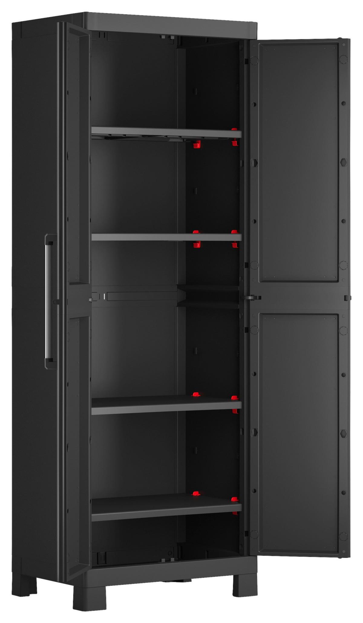 Werkzeugschrank E-com Detroit Tall B: 45 Cm Schwarz - Schwarz, Design, Kunststoff (65/182/45cm) - Keter