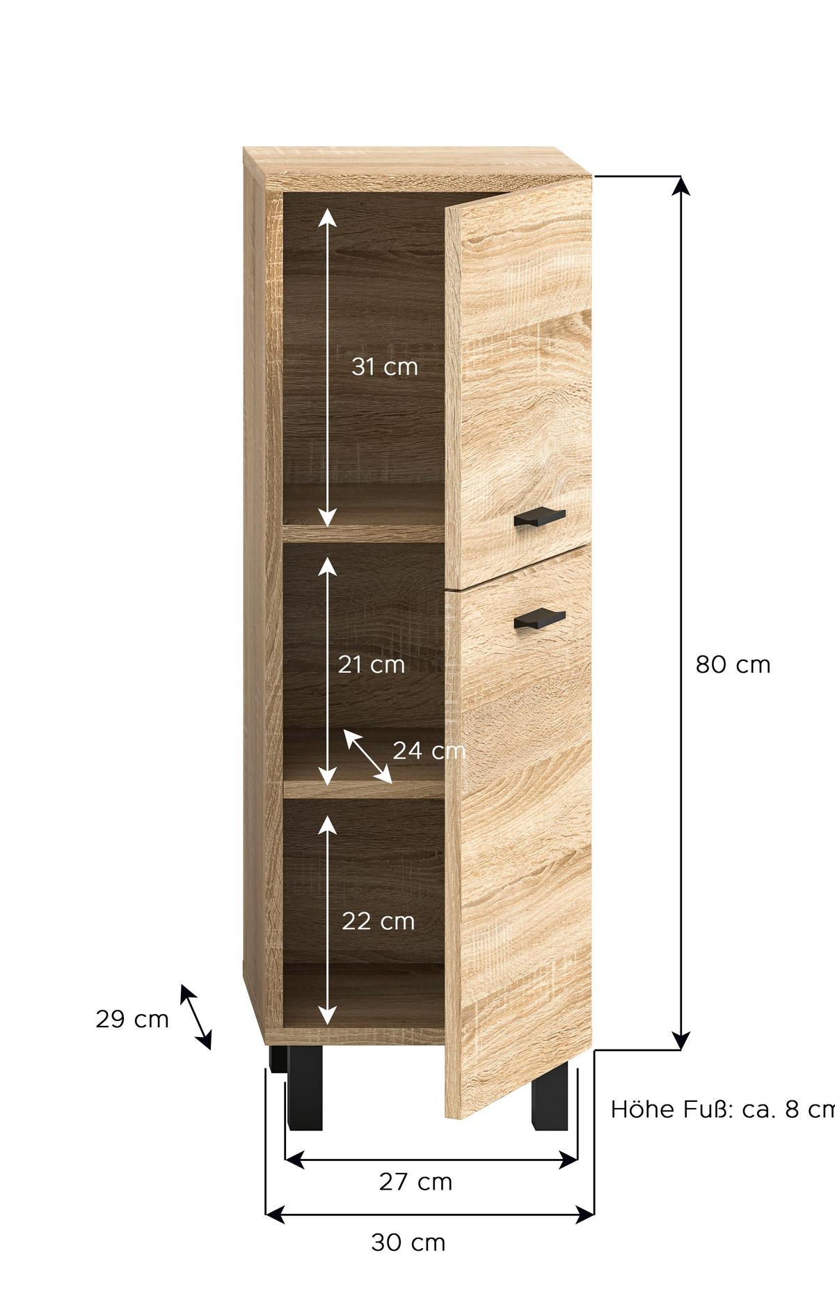 Midischrank Boston Sonoma Eiche Dekor B: 30 Cm - Sonoma Eiche, MODERN, Holzwerkstoff (30/80/29cm) - MID.YOU