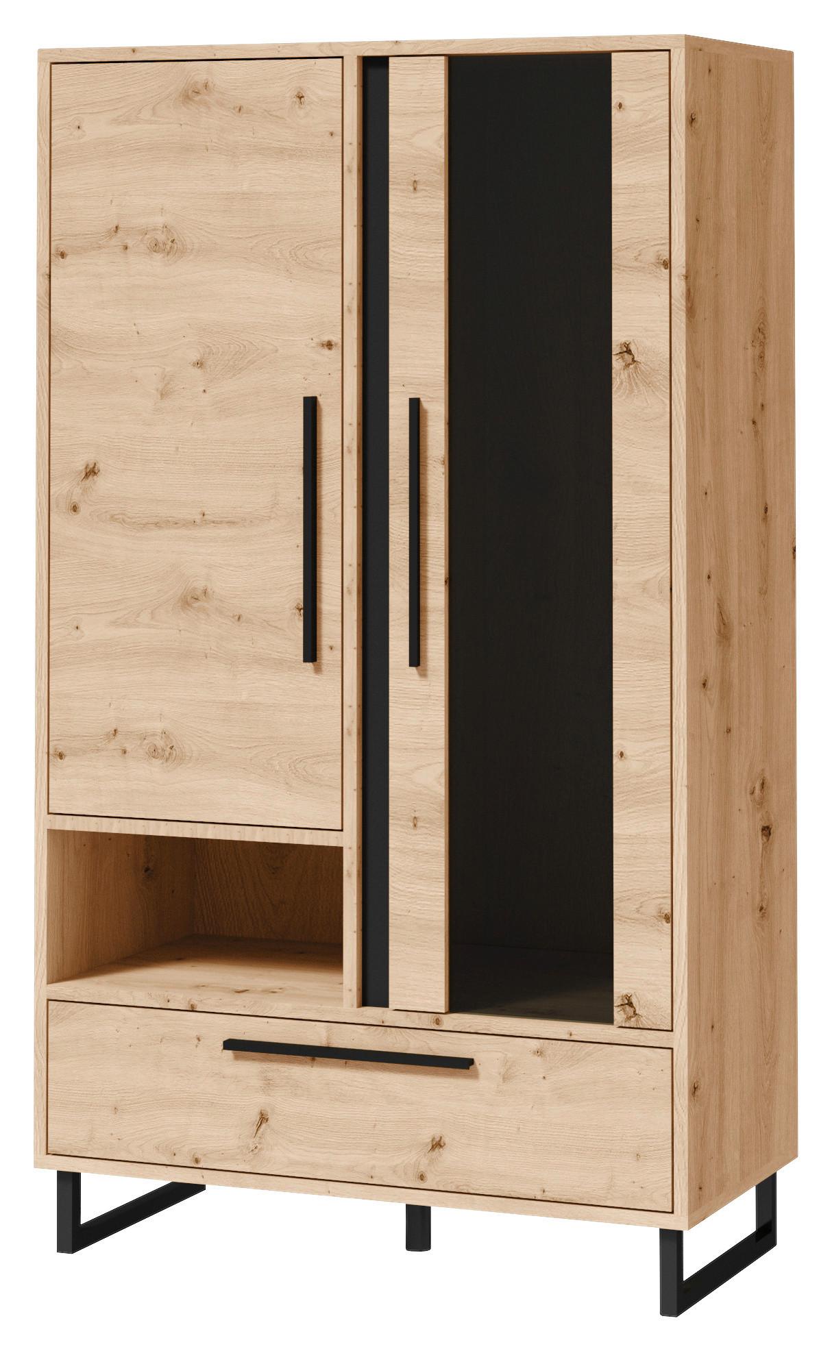 Vitrin Arkadia - fekete/Artisan tölgy, Modern, faalapú anyag/Üveg (80/140/40cm)