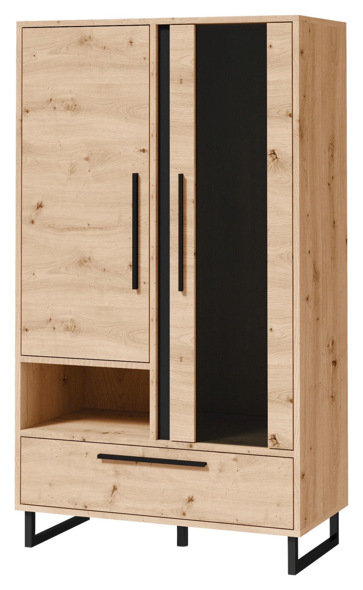 Vitrin Arkadia - fekete/Artisan tölgy, Modern, faalapú anyag/Üveg (80/140/40cm)