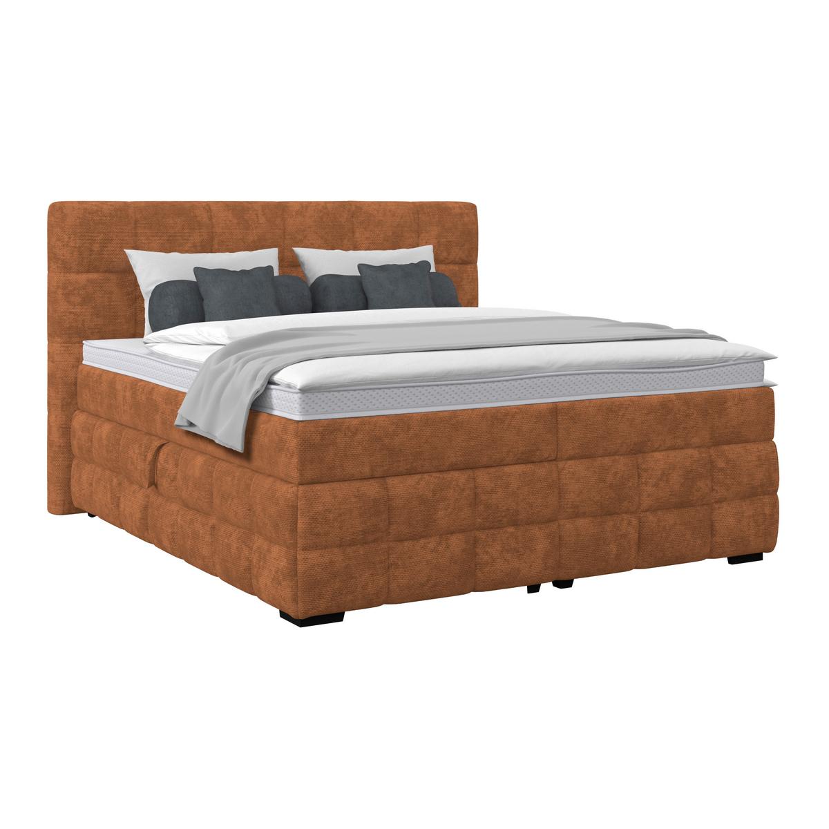 Čalúnená posteľ VEGA 180x200 cm, hrdzavá - čierna/hrdzavá, Trend, drevo/textil (180/200cm)